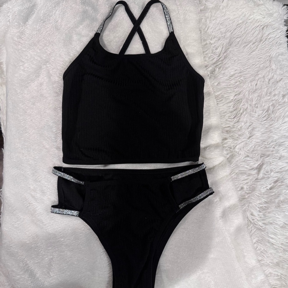 BRAND NEW Black Two-Piece Lingerie Set with Silver Accent
